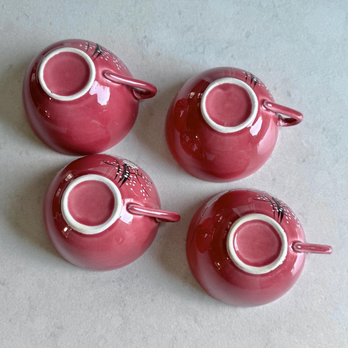 Antique Japanese Hand Painted Plum Blossom Tea Set (circa late 1800s / early 1900s) - Service for Four