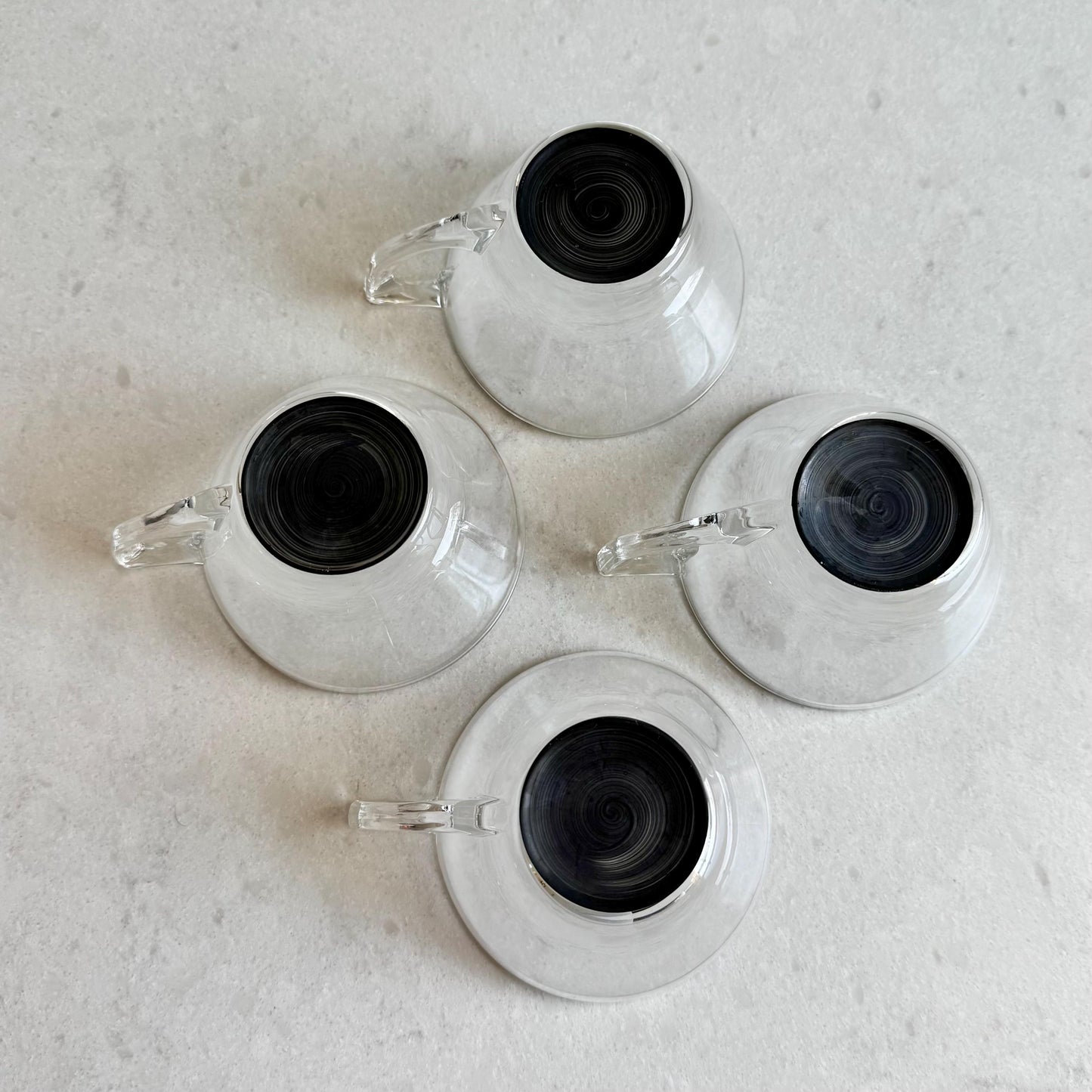 Vintage Hazel Atlas Vanity Black Drizzle Snack Sets - Service for 4 (8 pieces total)