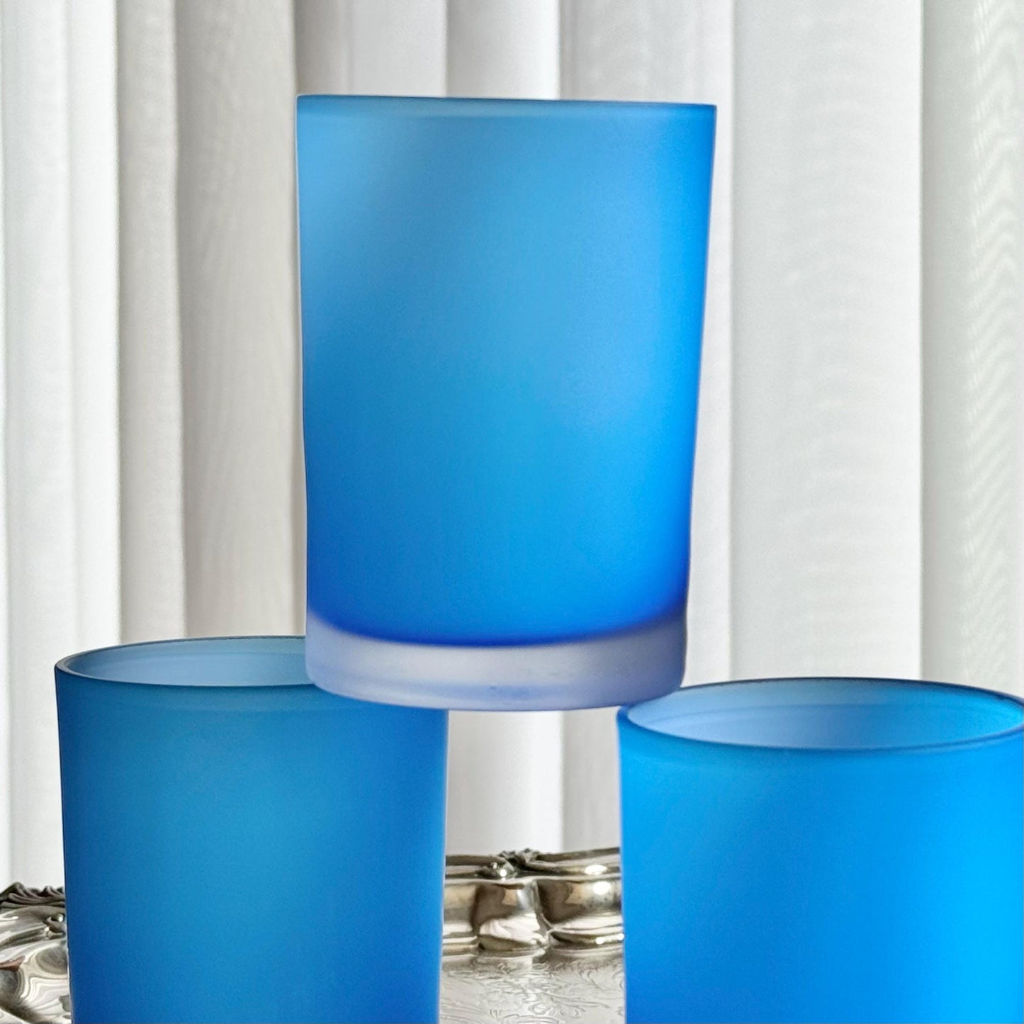 Vintage Satin Frosted Blue Glasses - Set of 5 Tumblers