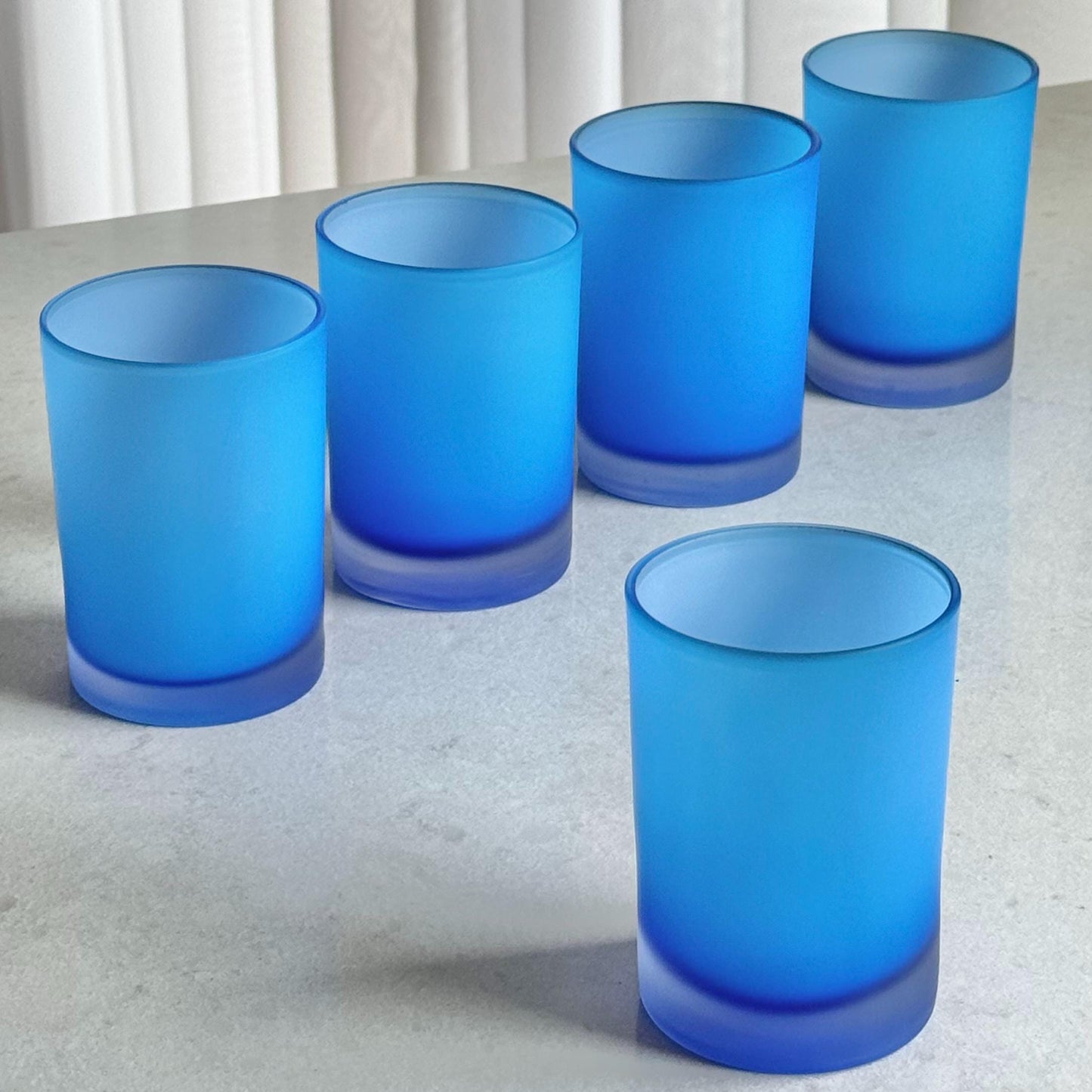 Vintage Satin Frosted Blue Glasses - Set of 5 Tumblers