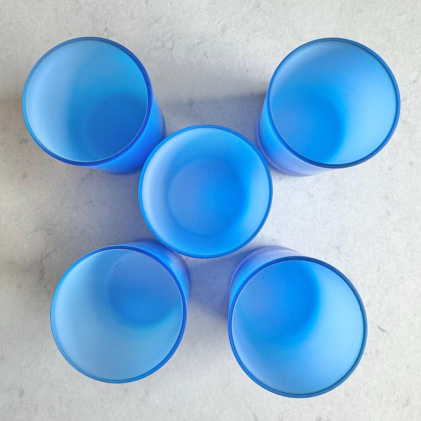 Vintage Satin Frosted Blue Glasses - Set of 5 Tumblers