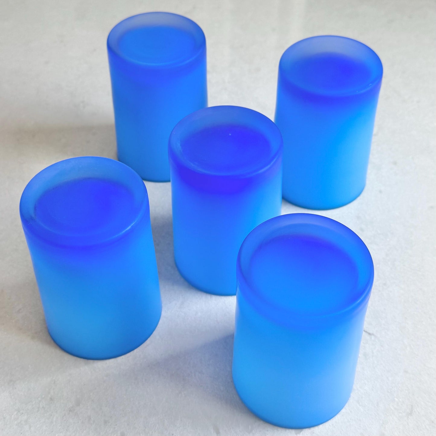 Vintage Satin Frosted Blue Glasses - Set of 5 Tumblers