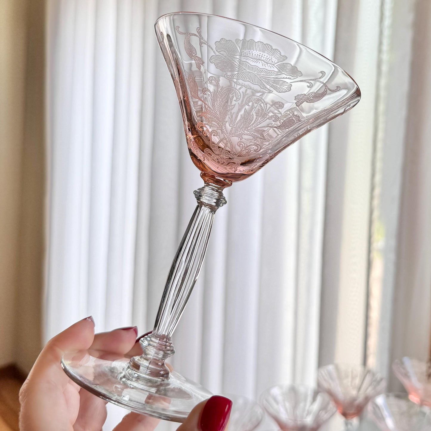 Tiffin-Franciscan Flanders Pink Champagne Coupes / Tall Sherbets (circa 1927 - 1935) - Set of 12