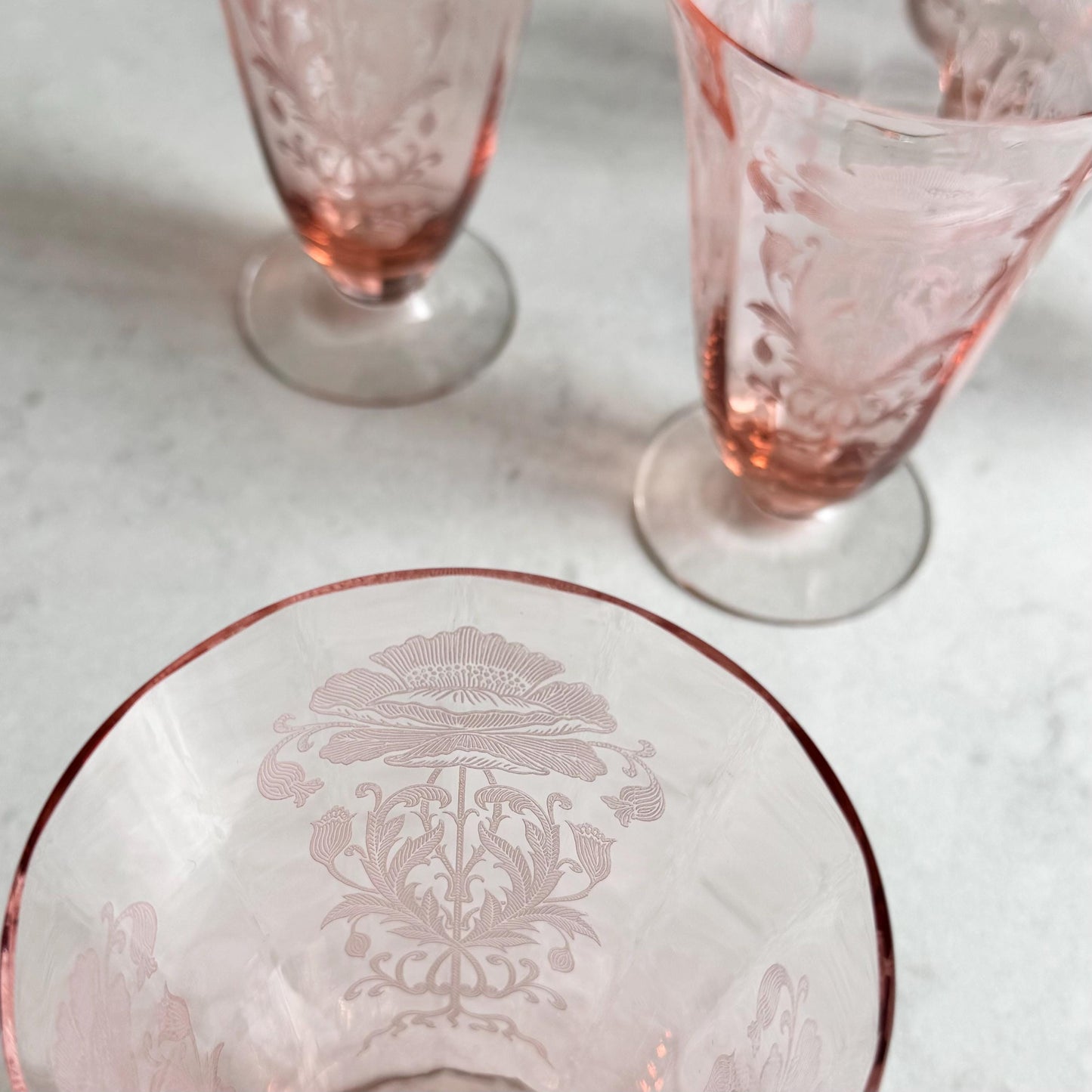 Tiffin-Franciscan Flanders Pink Footed Ice Tea Tumblers (circa 1927 - 1935) - Set of 10
