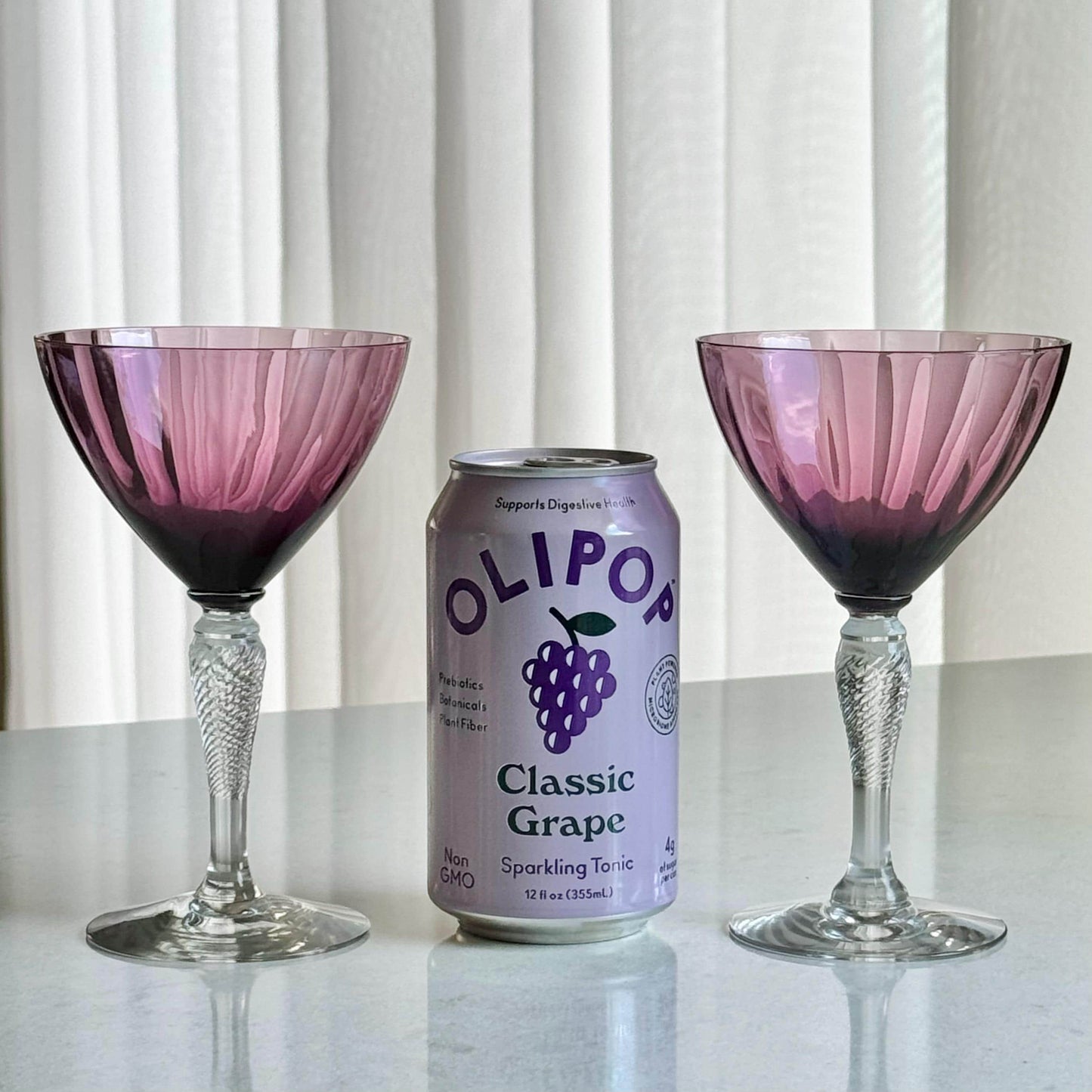 Vintage Fry Glass Amethyst Purple Optic Ribbed Twisted Stem Glasses (circa 1901 - 1933) - Set of 2
