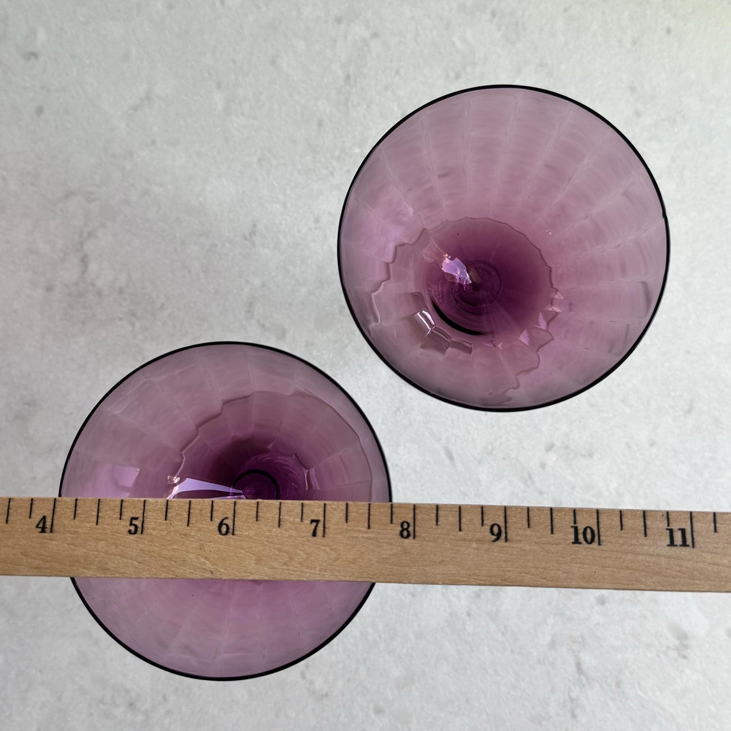 Vintage Fry Glass Amethyst Purple Optic Ribbed Twisted Stem Glasses (circa 1901 - 1933) - Set of 2