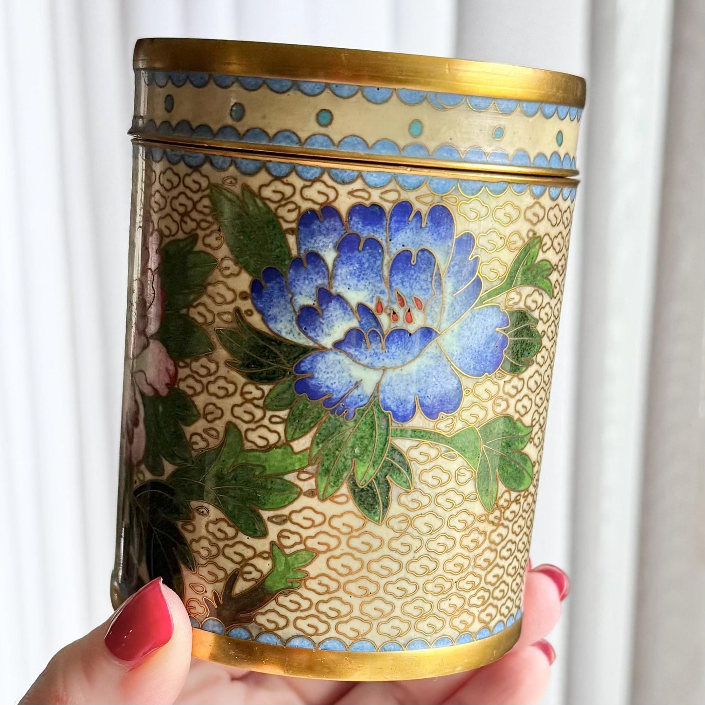 Vintage Chinese Cloisonne Tea Cannister with Lid