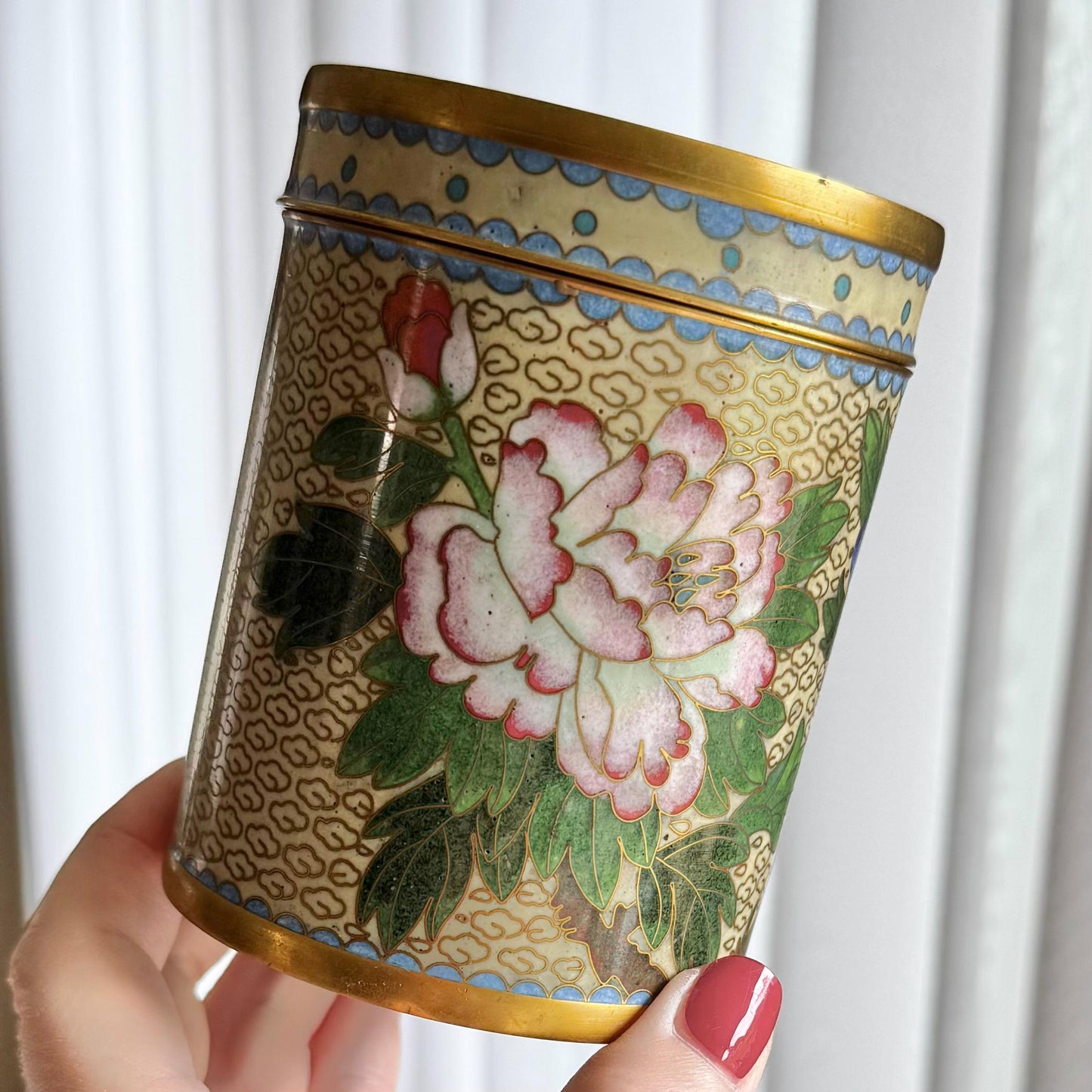 Vintage Chinese Cloisonne Tea Cannister with Lid