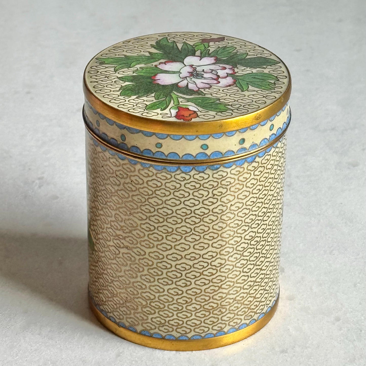 Vintage Chinese Cloisonne Tea Cannister with Lid