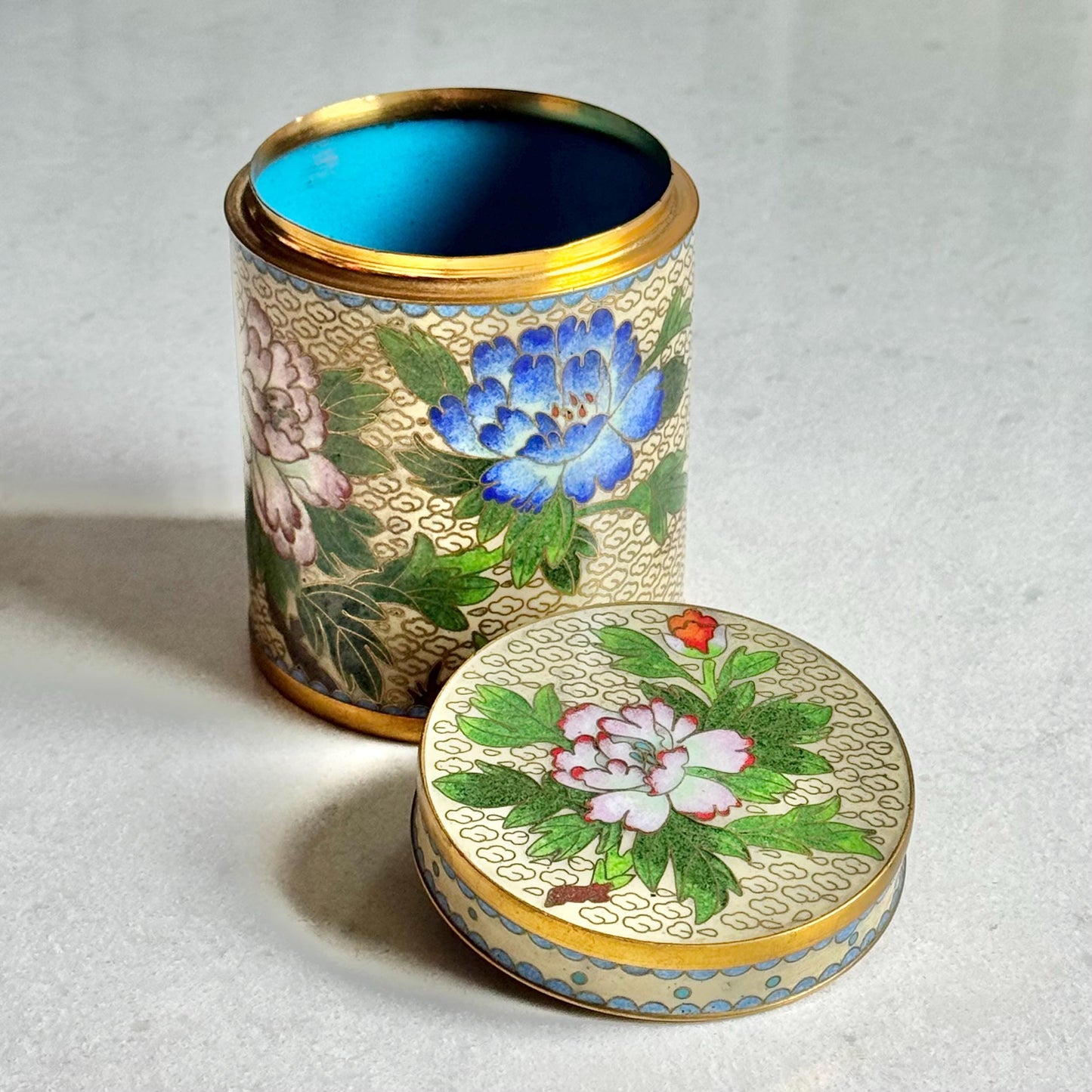Vintage Chinese Cloisonne Tea Cannister with Lid