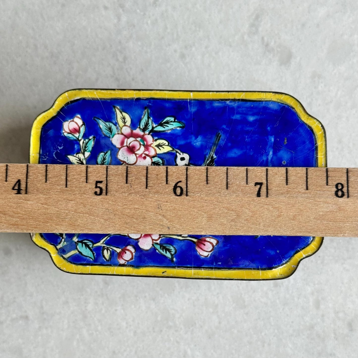 Vintage Chinese Canton Enamel Box with Lid Depicting Birds and Flowers