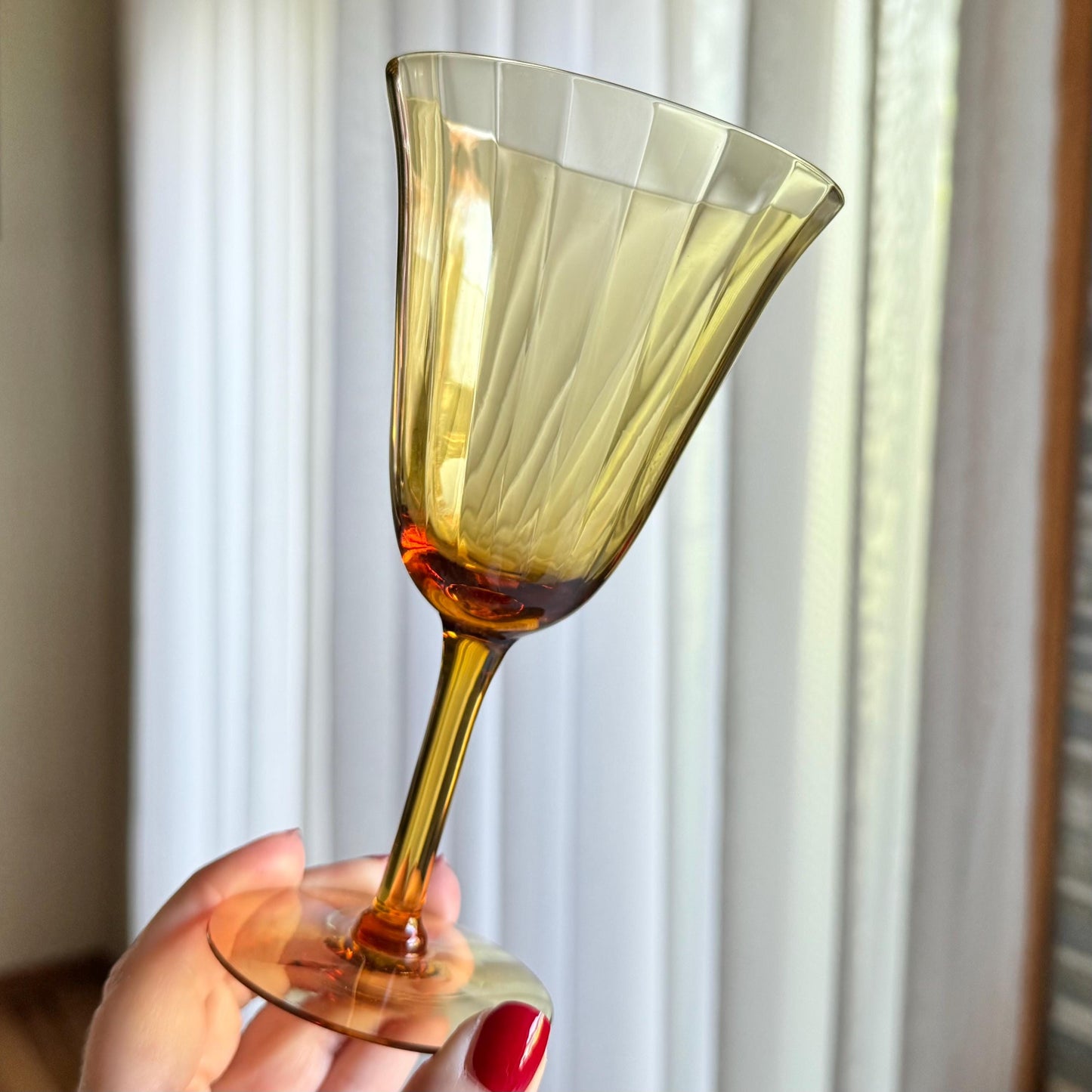 Vintage Cambridge Glass Amber Optic Panel Glasses - Set of 4