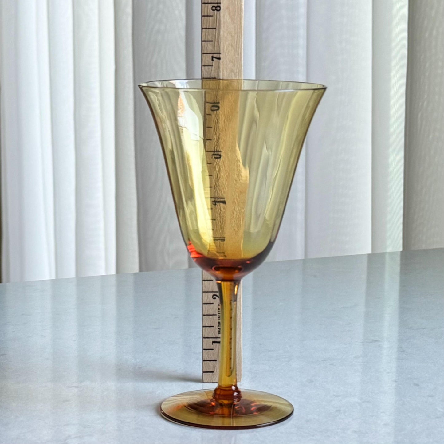 Vintage Cambridge Glass Amber Optic Panel Glasses - Set of 4