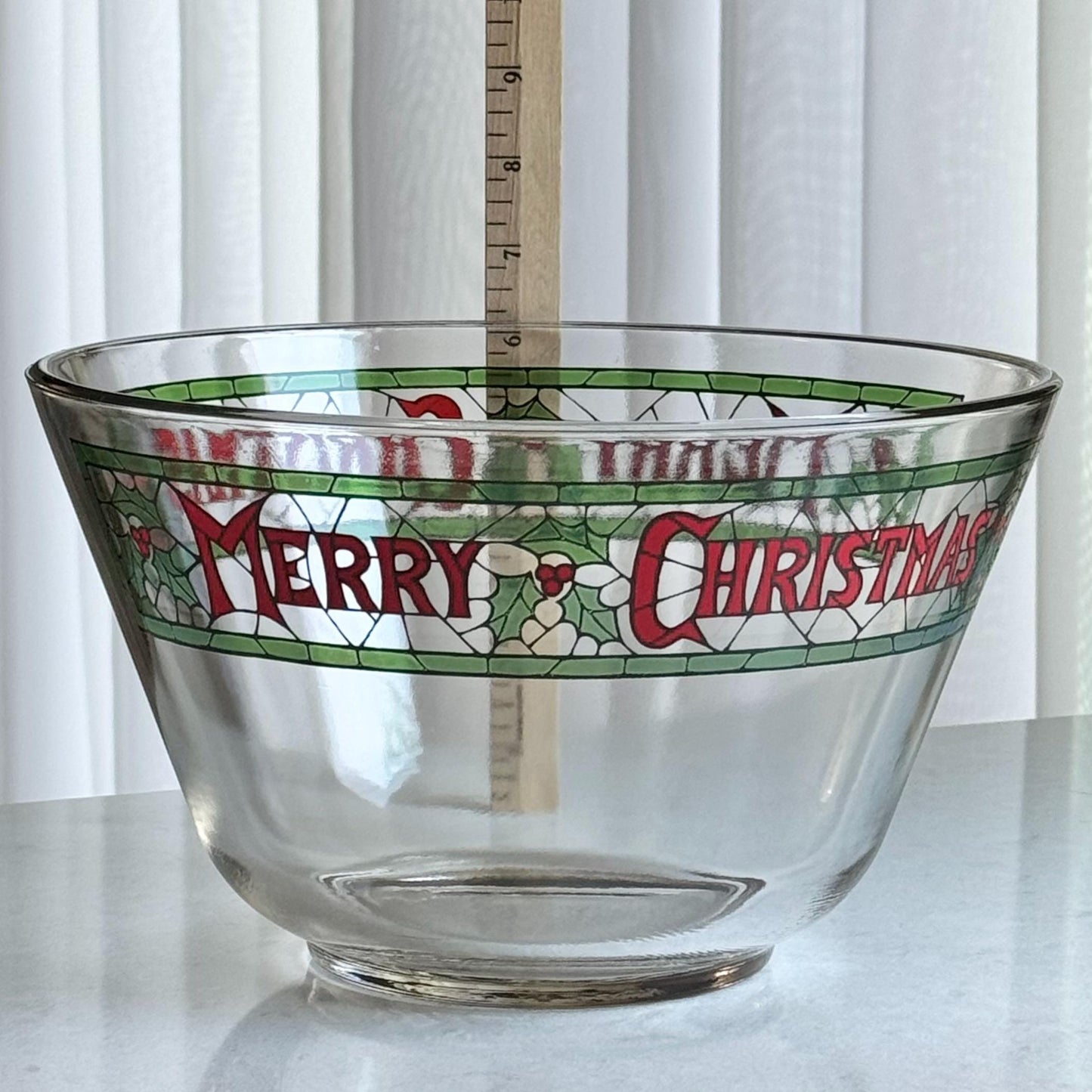 Vintage Cera Glass Merry Christmas Punch Bowl and 8 Glasses - 9 Pieces Total