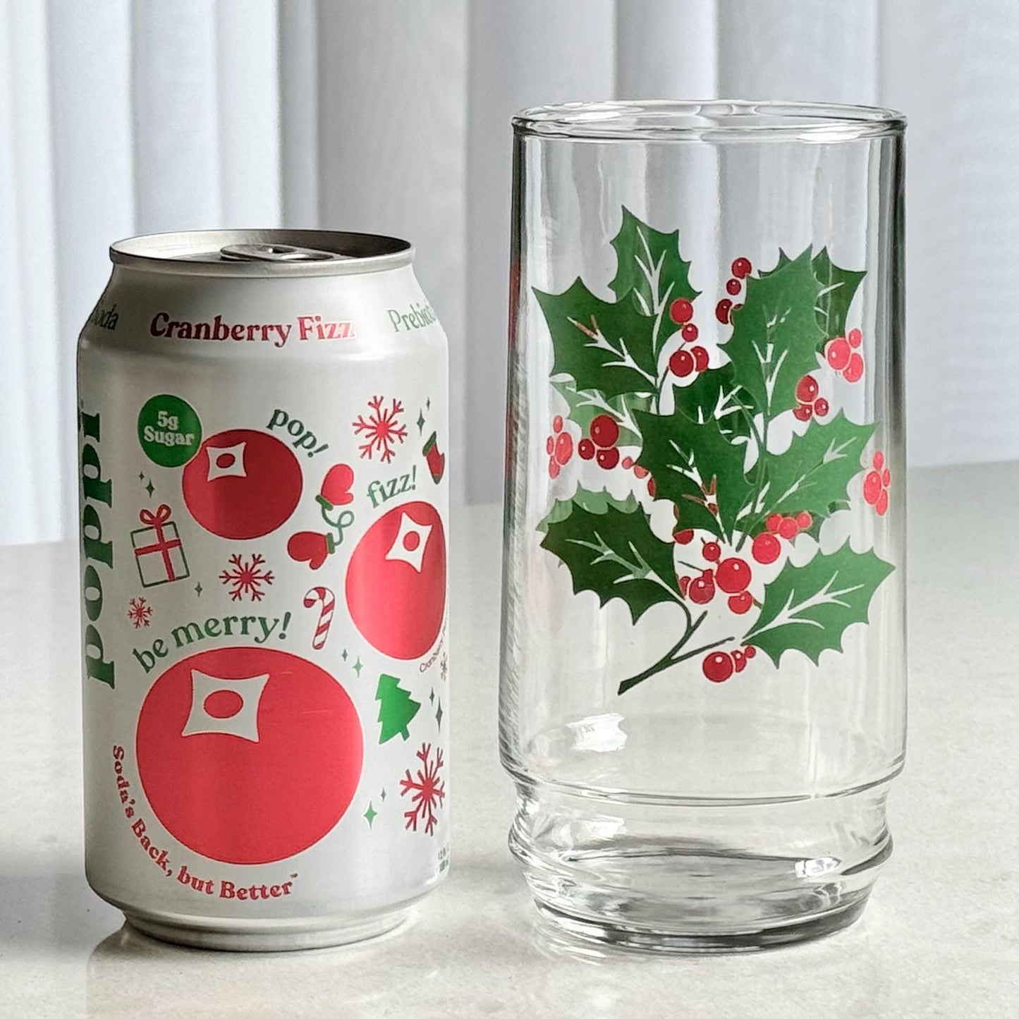 Vintage Indiana Glass 16 Ounce Holly Tumblers - Set of 7