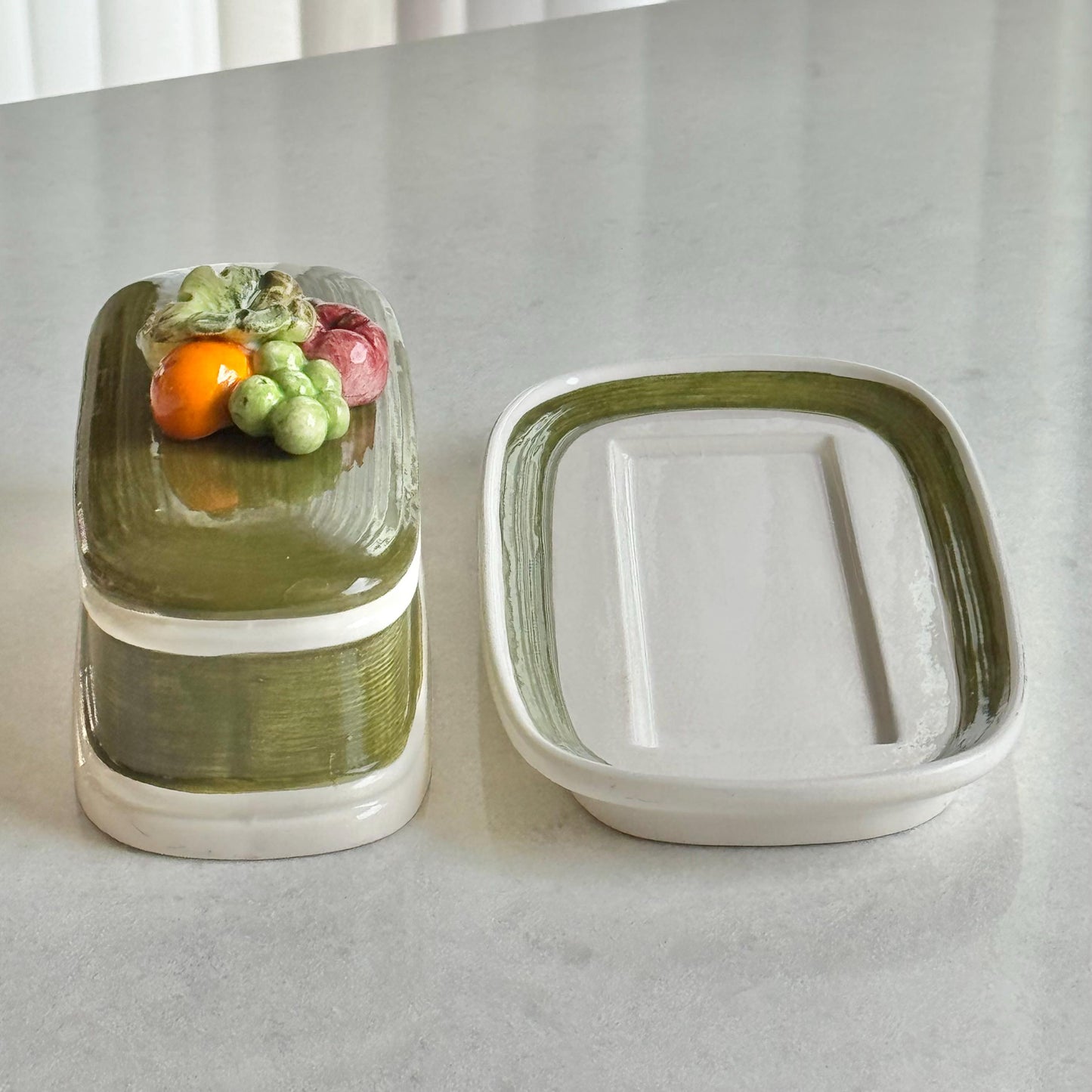 Vintage Napoleon Capodimonte Hand Painted Garden Harvest Butter Dish with Lid