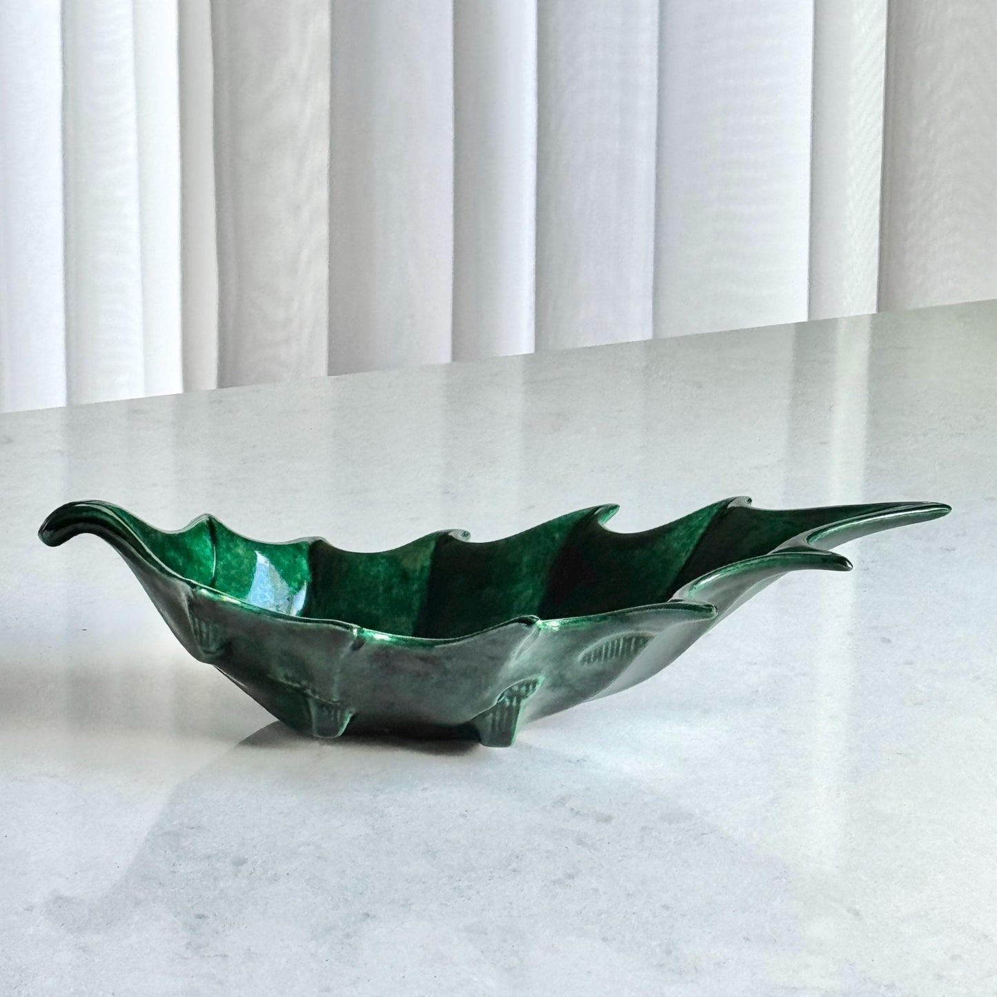 Vintage Atlantic Mold Hand Painted Holly Leaf Dishes (circa 1981) - Set of 2