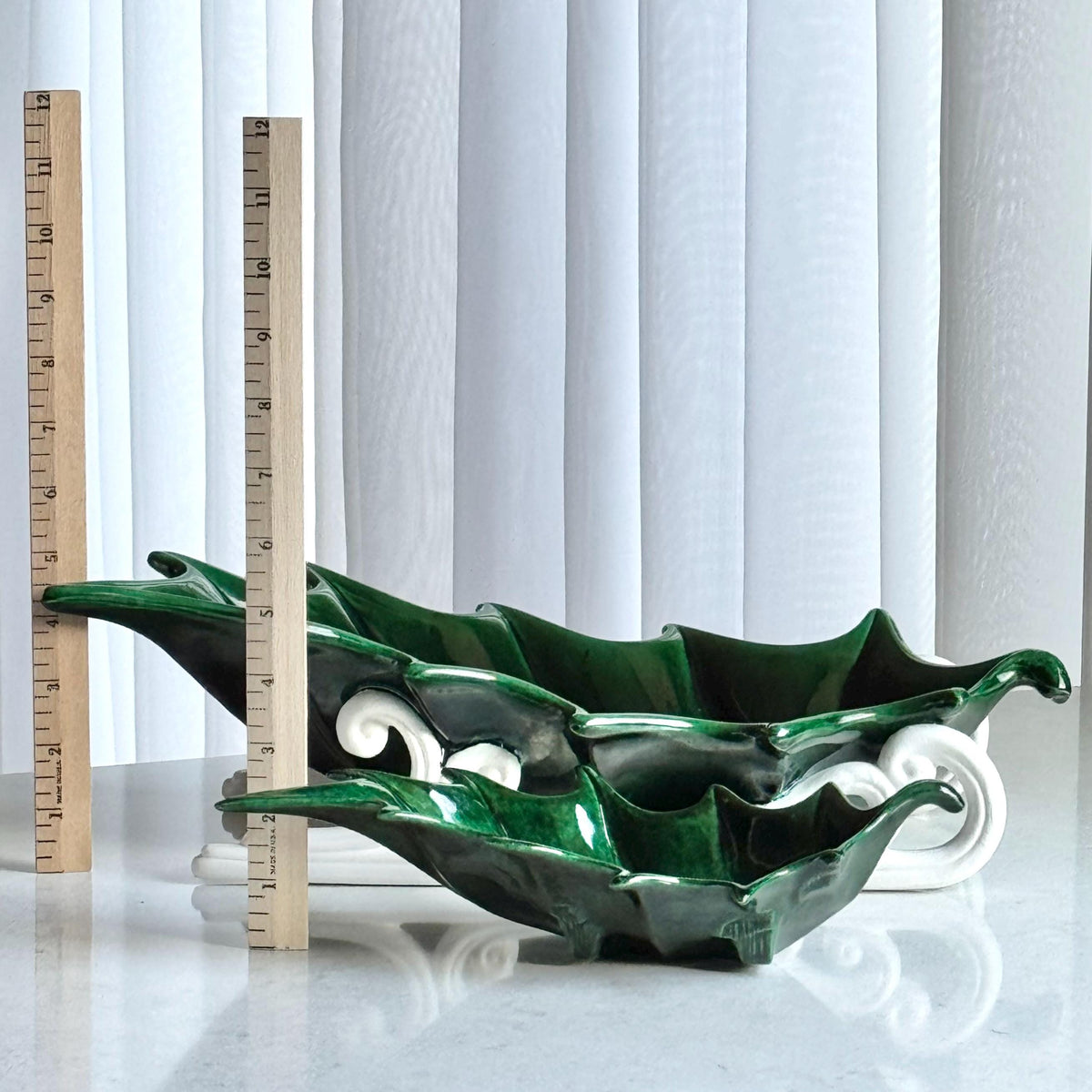 Vintage Atlantic Mold Hand Painted Holly Leaf Dishes (circa 1981) - Set of 2