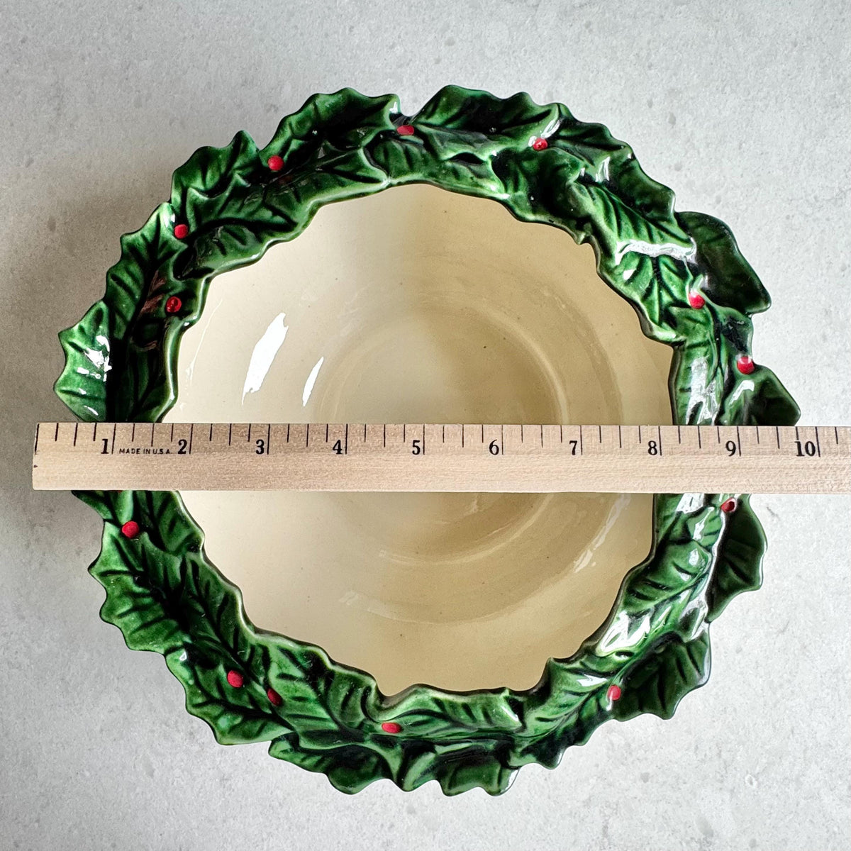 Vintage Atlantic Mold Hand Painted Holly Berry Rimmed Bowl and Ladle