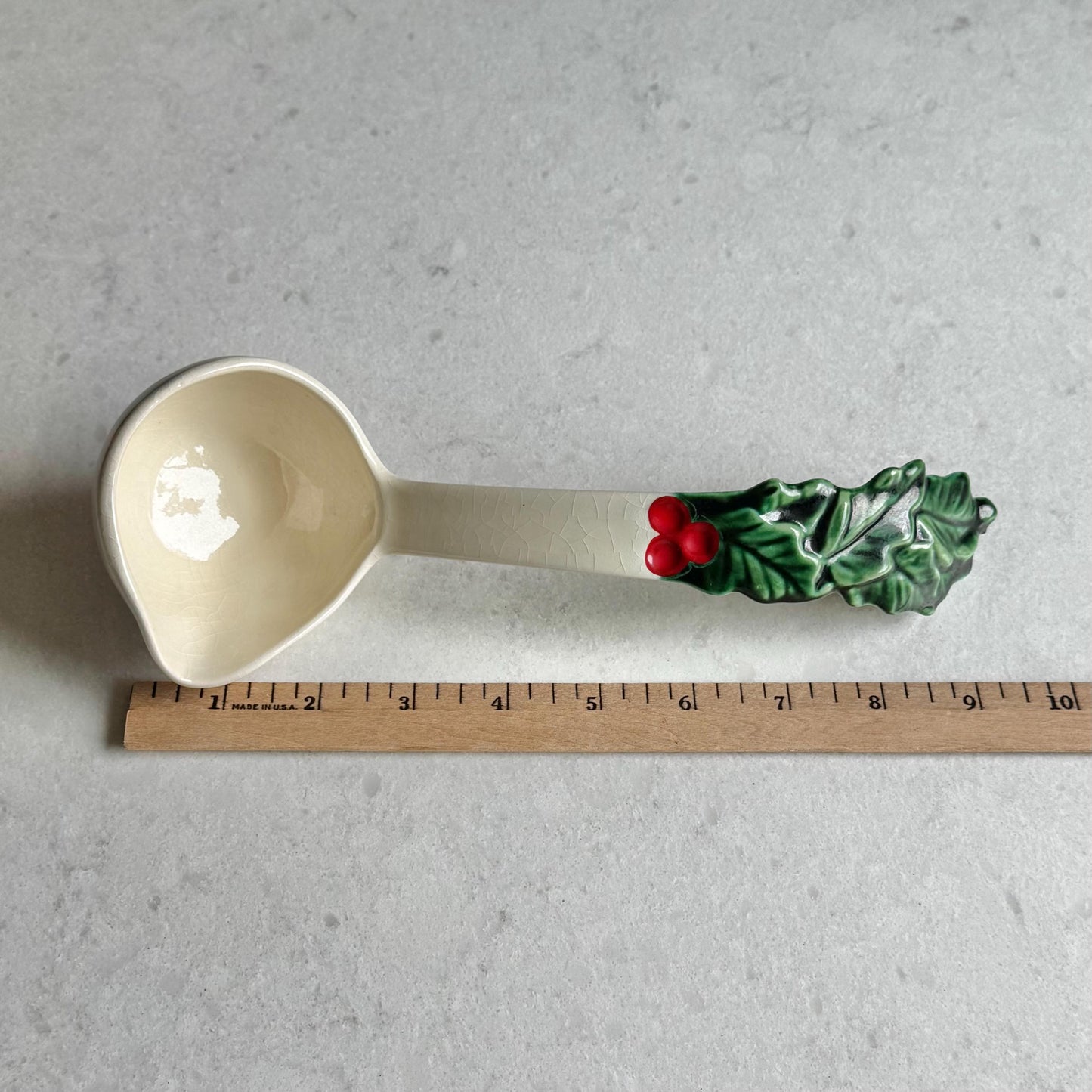 Vintage Atlantic Mold Hand Painted Holly Berry Rimmed Bowl and Ladle