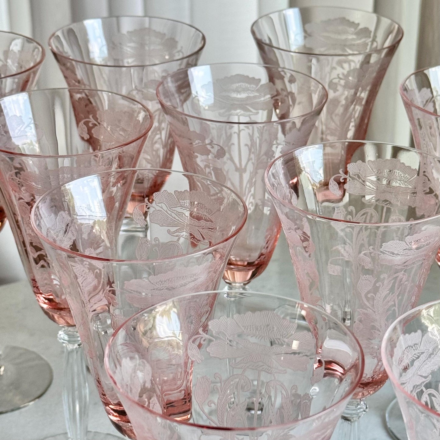 Tiffin-Franciscan Flanders Pink Goblets (circa 1927 - 1935) - Set of 12