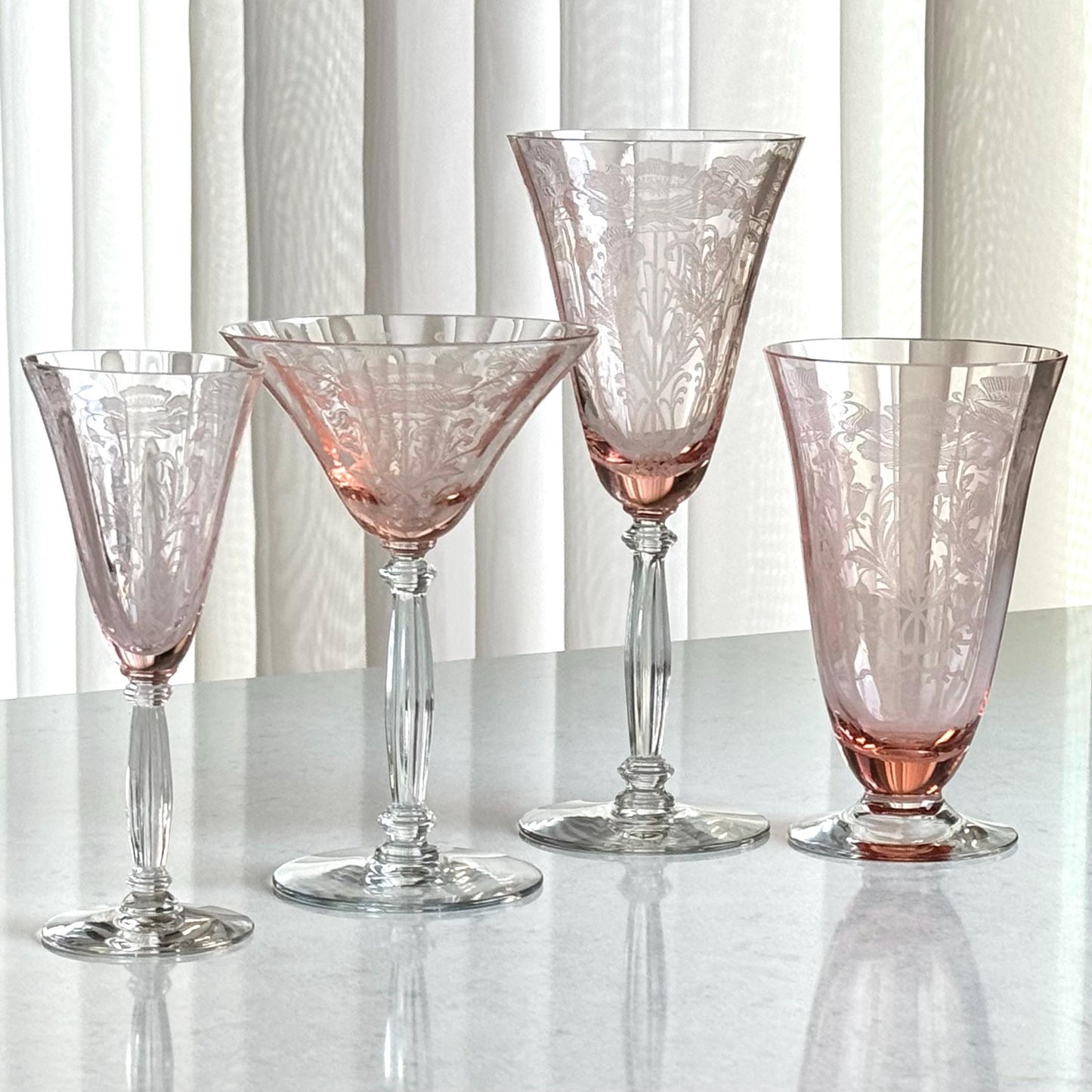 Tiffin-Franciscan Flanders Pink Wine Glasses (circa 1927 - 1935) - Set of 10