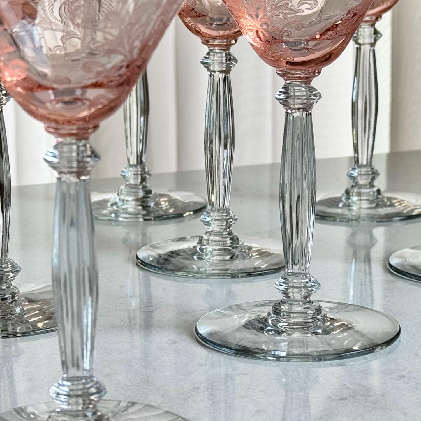 Tiffin-Franciscan Flanders Pink Champagne Coupes / Tall Sherbets (circa 1927 - 1935) - Set of 12