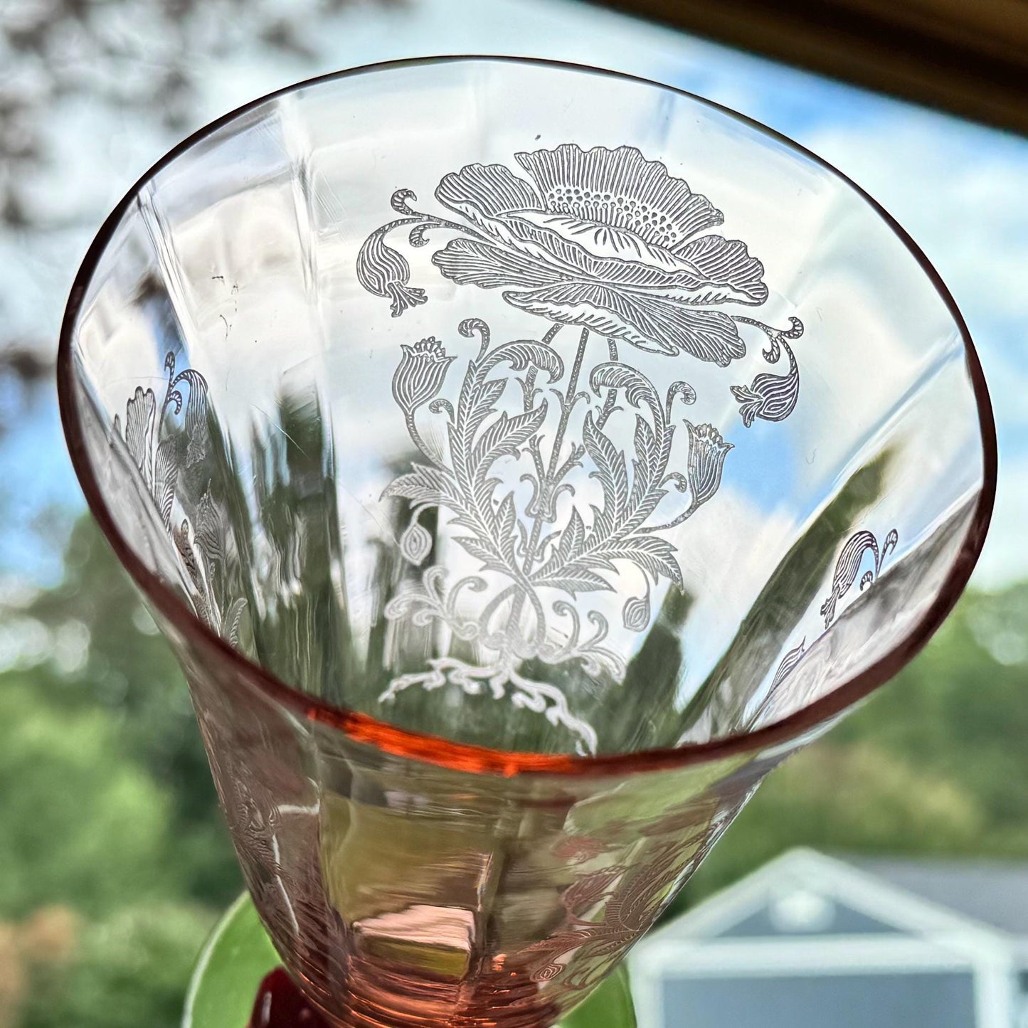 Tiffin-Franciscan Flanders Pink Footed Ice Tea Tumblers (circa 1927 - 1935) - Set of 10