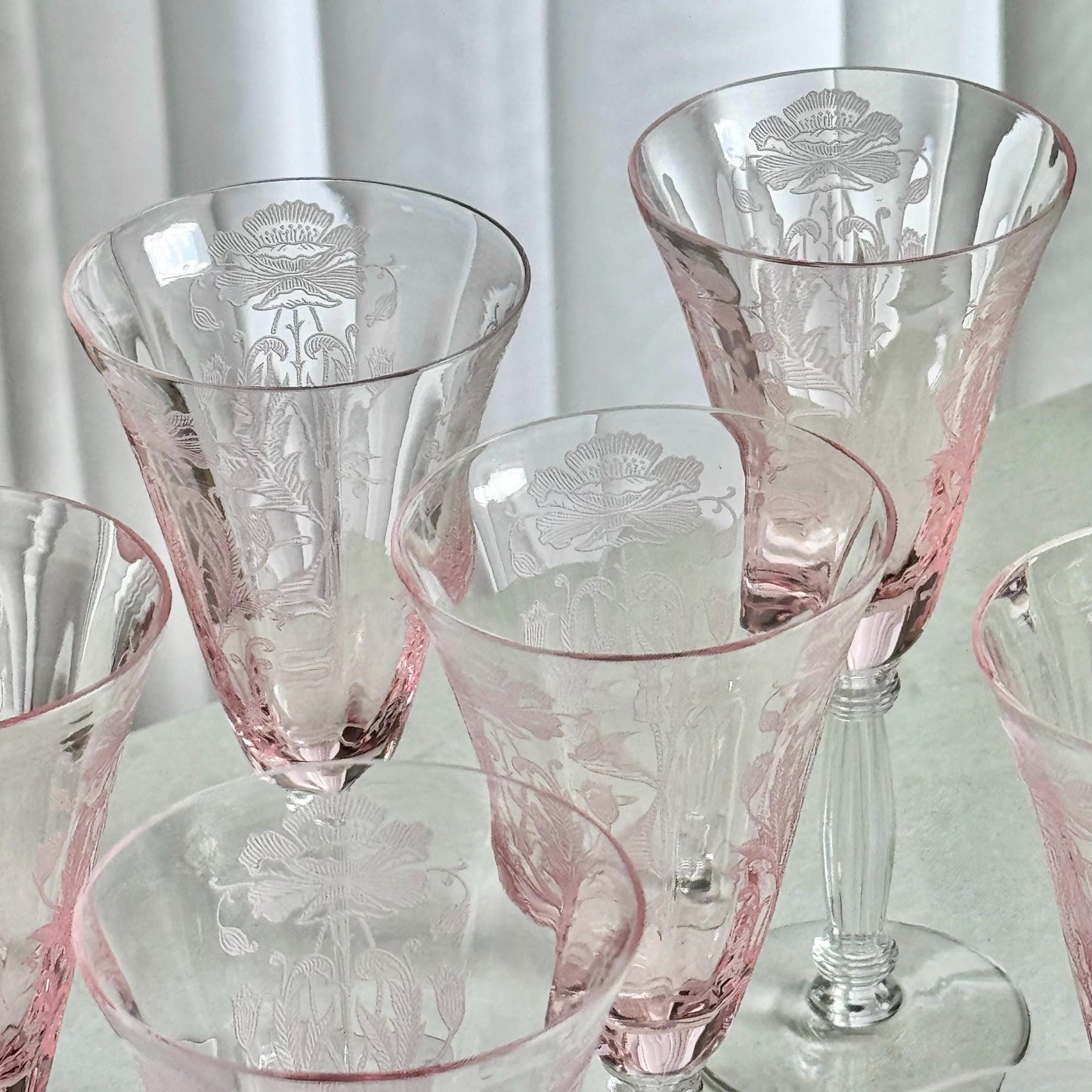 Tiffin-Franciscan Flanders Pink Wine Glasses (circa 1927 - 1935) - Set of 10