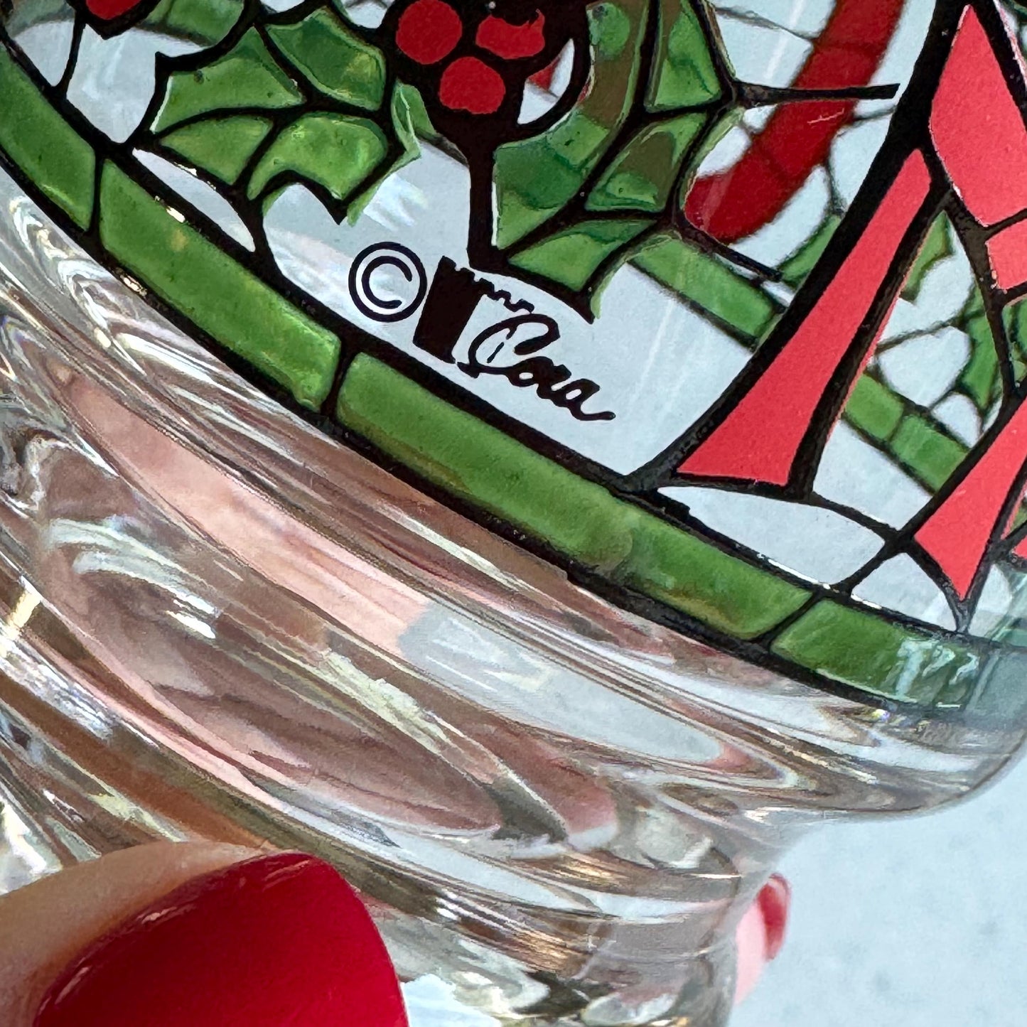 Vintage Cera Glass Merry Christmas Punch Bowl and 8 Glasses - 9 Pieces Total
