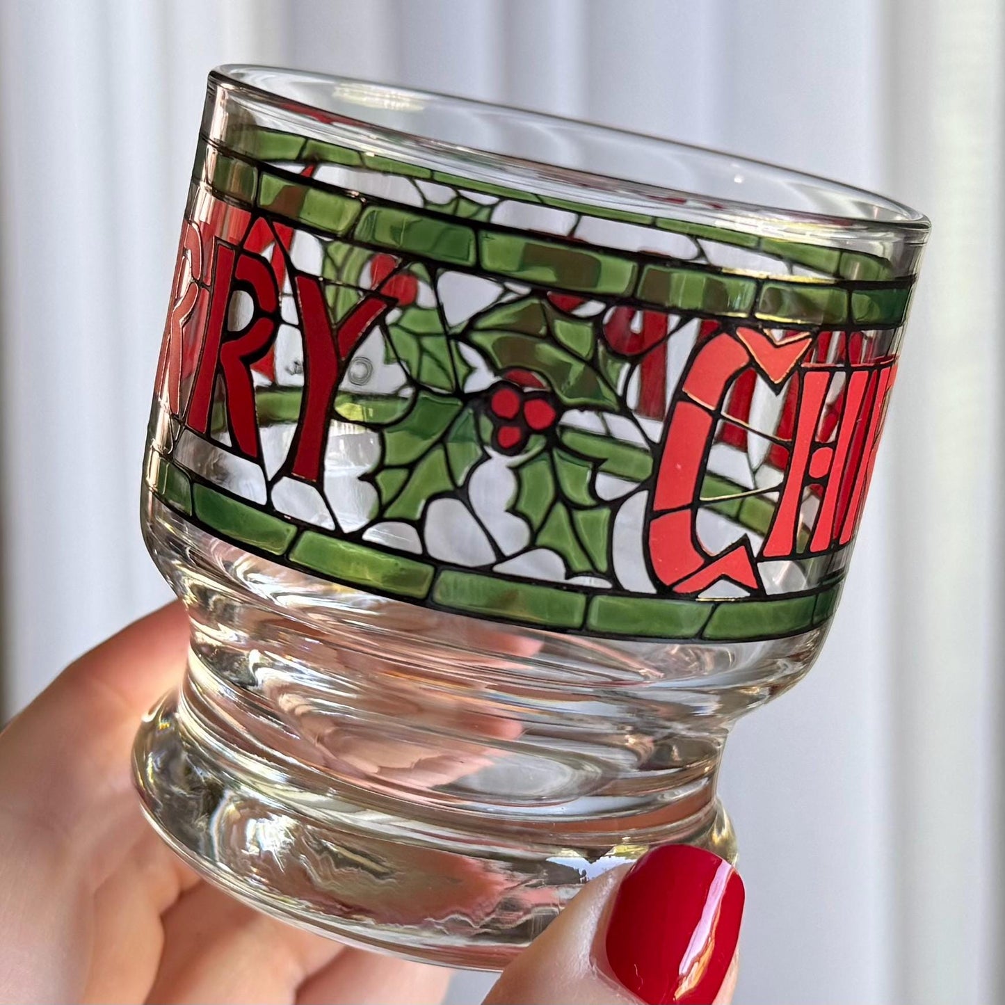 Vintage Cera Glass Merry Christmas Punch Bowl and 8 Glasses - 9 Pieces Total