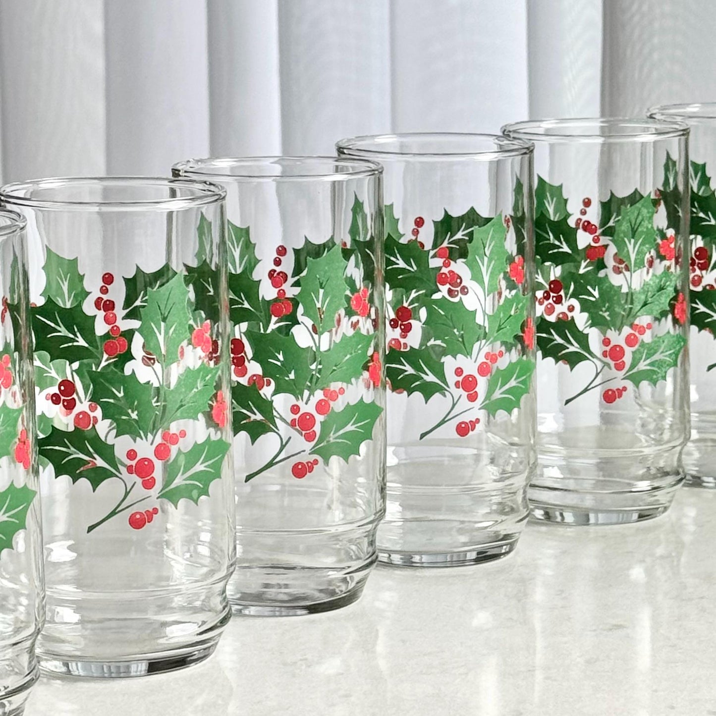Vintage Indiana Glass 16 Ounce Holly Tumblers - Set of 7