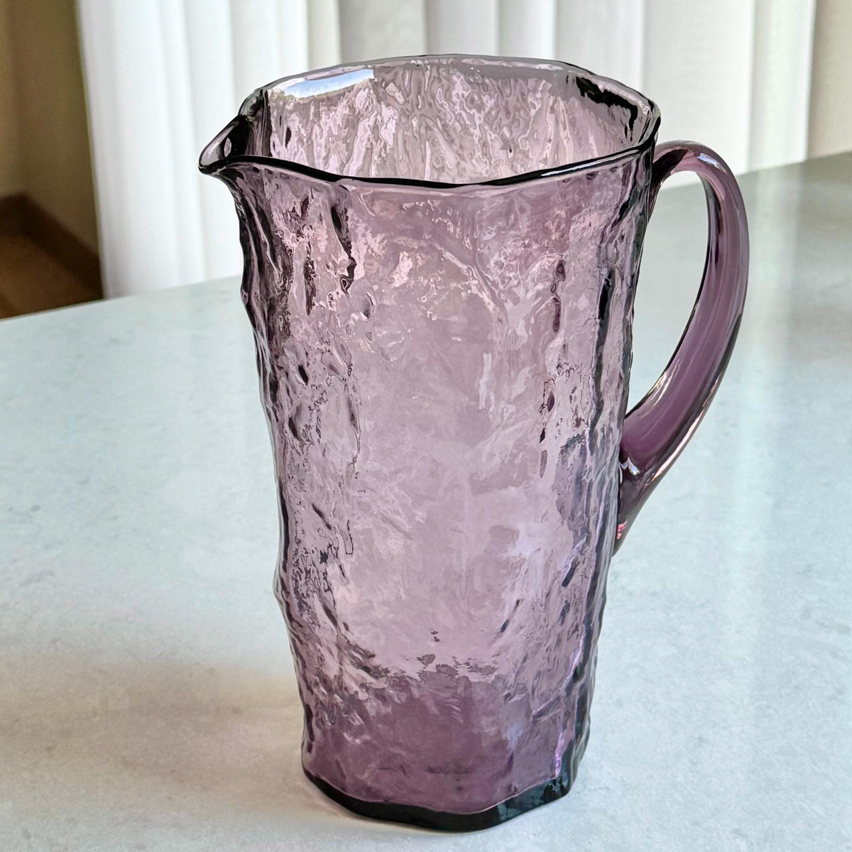 Vintage Morgantown Amethyst Purple Crinkle Pitcher and Six (6) Glasses