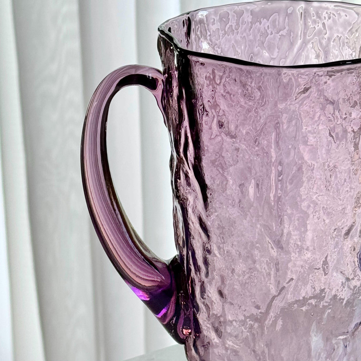 Vintage Morgantown Amethyst Purple Crinkle Pitcher and Six (6) Glasses