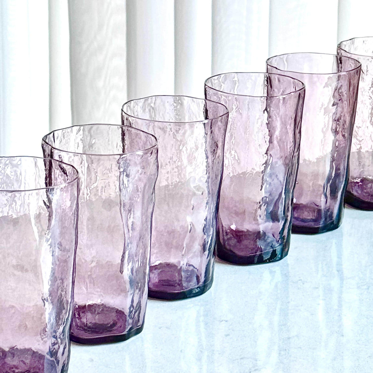 Vintage Morgantown Amethyst Purple Crinkle Pitcher and Six (6) Glasses