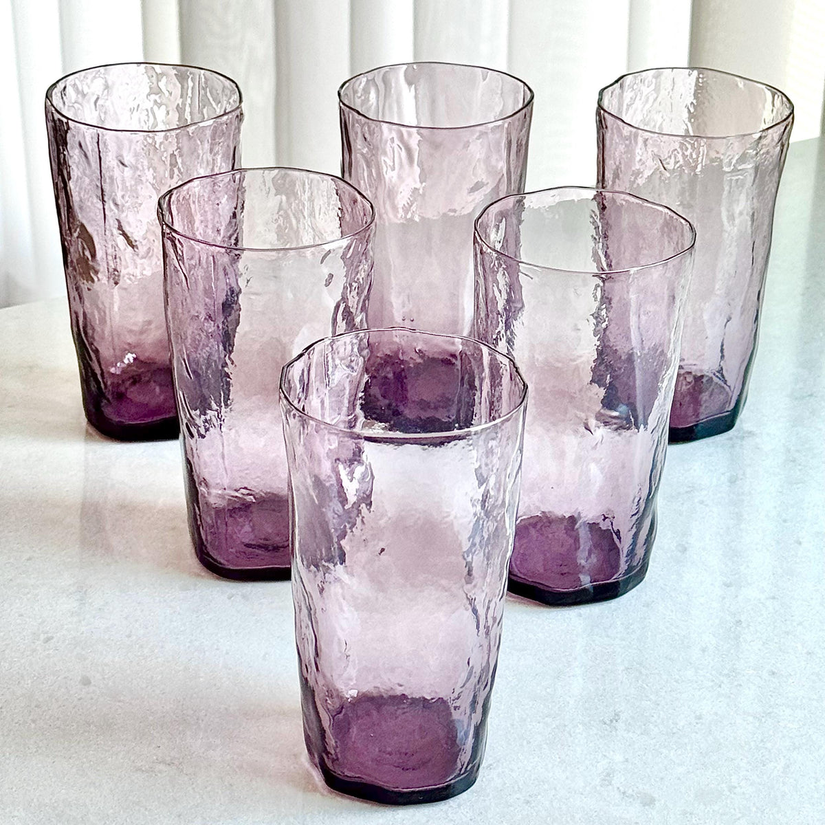 Vintage Morgantown Amethyst Purple Crinkle Pitcher and Six (6) Glasses
