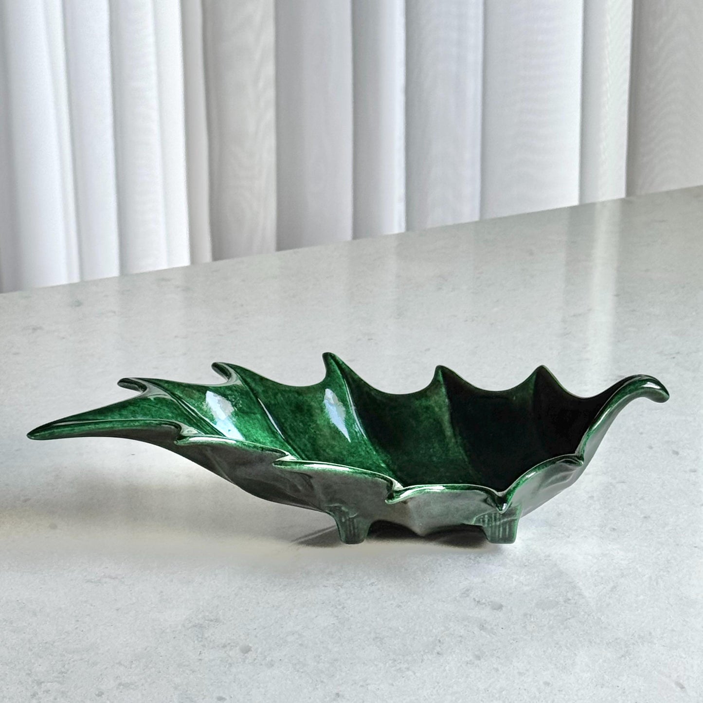 Vintage Atlantic Mold Hand Painted Holly Leaf Dishes (circa 1981) - Set of 2