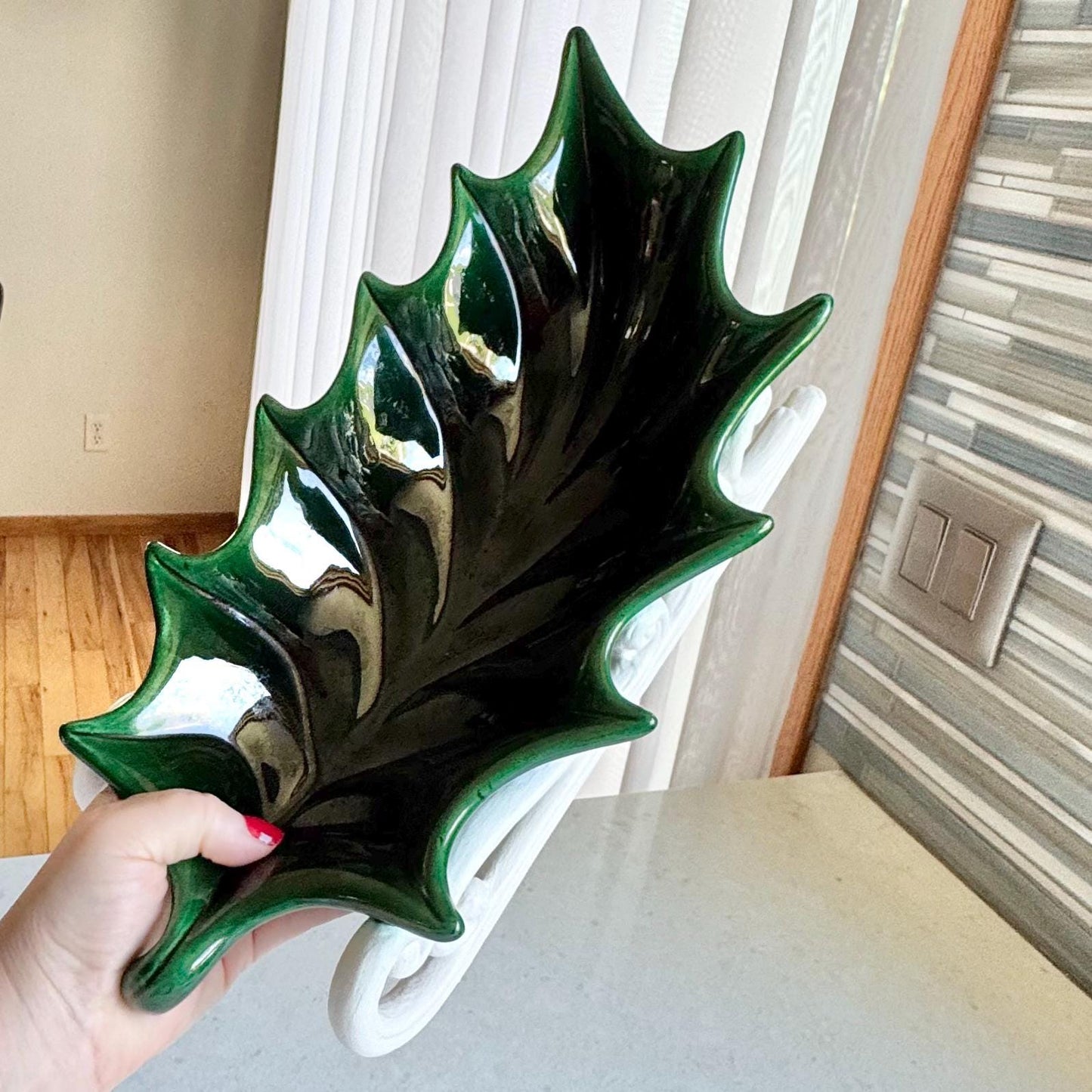 Vintage Atlantic Mold Hand Painted Holly Leaf Dishes (circa 1981) - Set of 2