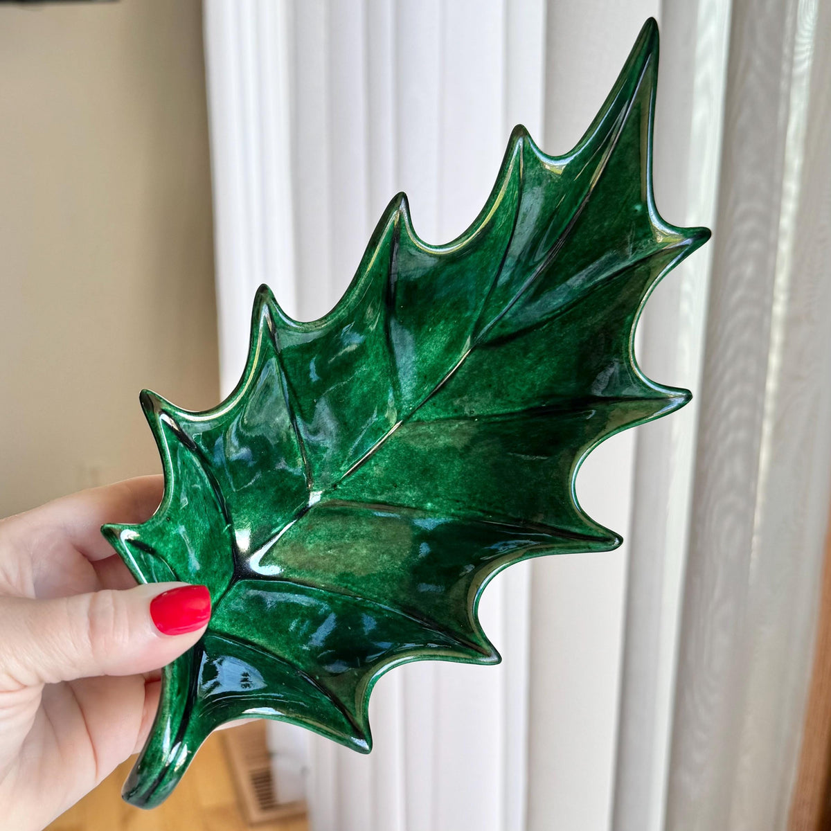 Vintage Atlantic Mold Hand Painted Holly Leaf Dishes (circa 1981) - Set of 2