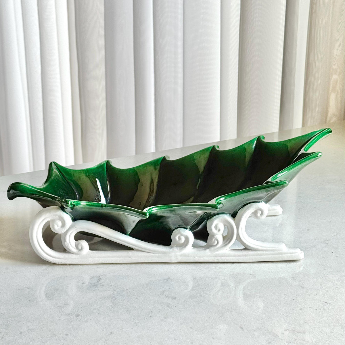 Vintage Atlantic Mold Hand Painted Holly Leaf Dishes (circa 1981) - Set of 2