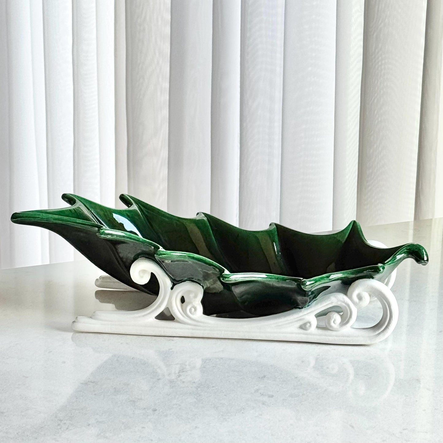 Vintage Atlantic Mold Hand Painted Holly Leaf Dishes (circa 1981) - Set of 2