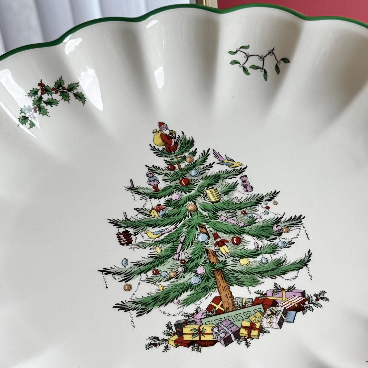 Vintage Spode Christmas Tree Large 15” Scalloped Oval Platter / Tray