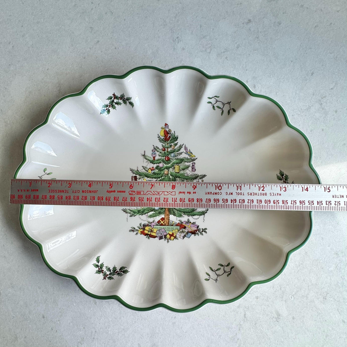 Vintage Spode Christmas Tree Large 15” Scalloped Oval Platter / Tray