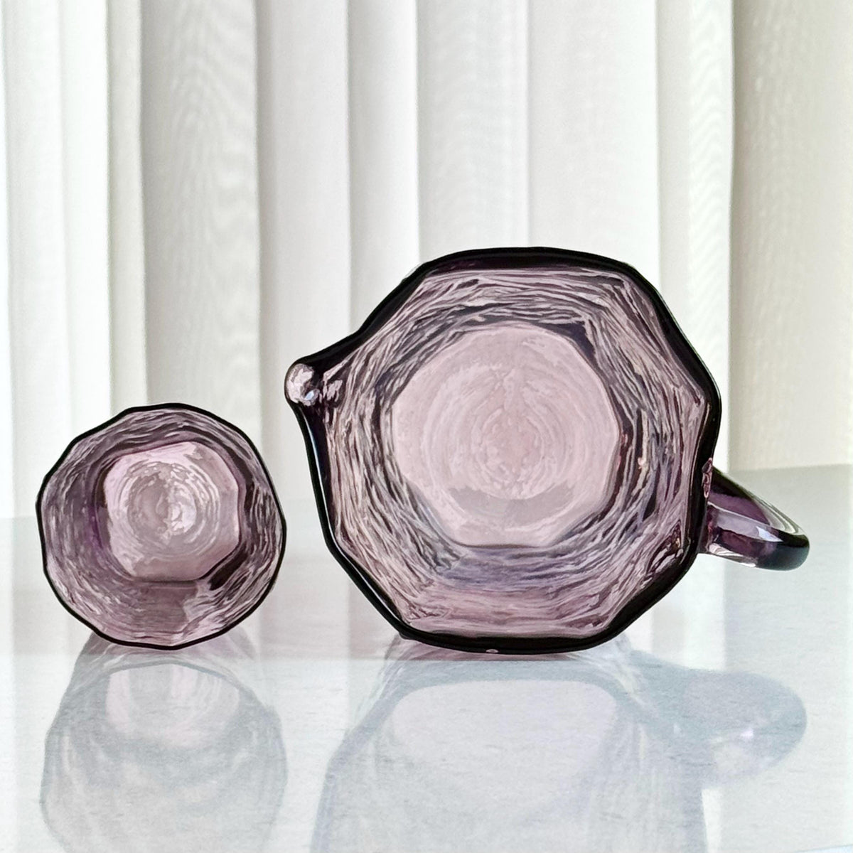 Vintage Morgantown Amethyst Purple Crinkle Pitcher and Six (6) Glasses