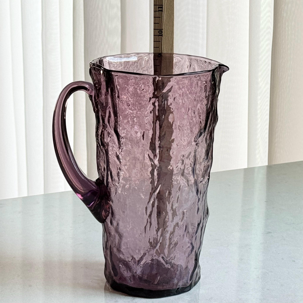 Vintage Morgantown Amethyst Purple Crinkle Pitcher and Six (6) Glasses
