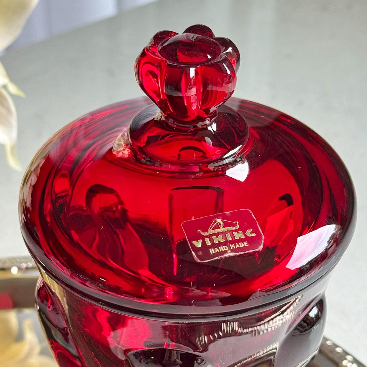 Vintage Viking Ruby Red Epic Pedestal Dish with Lid