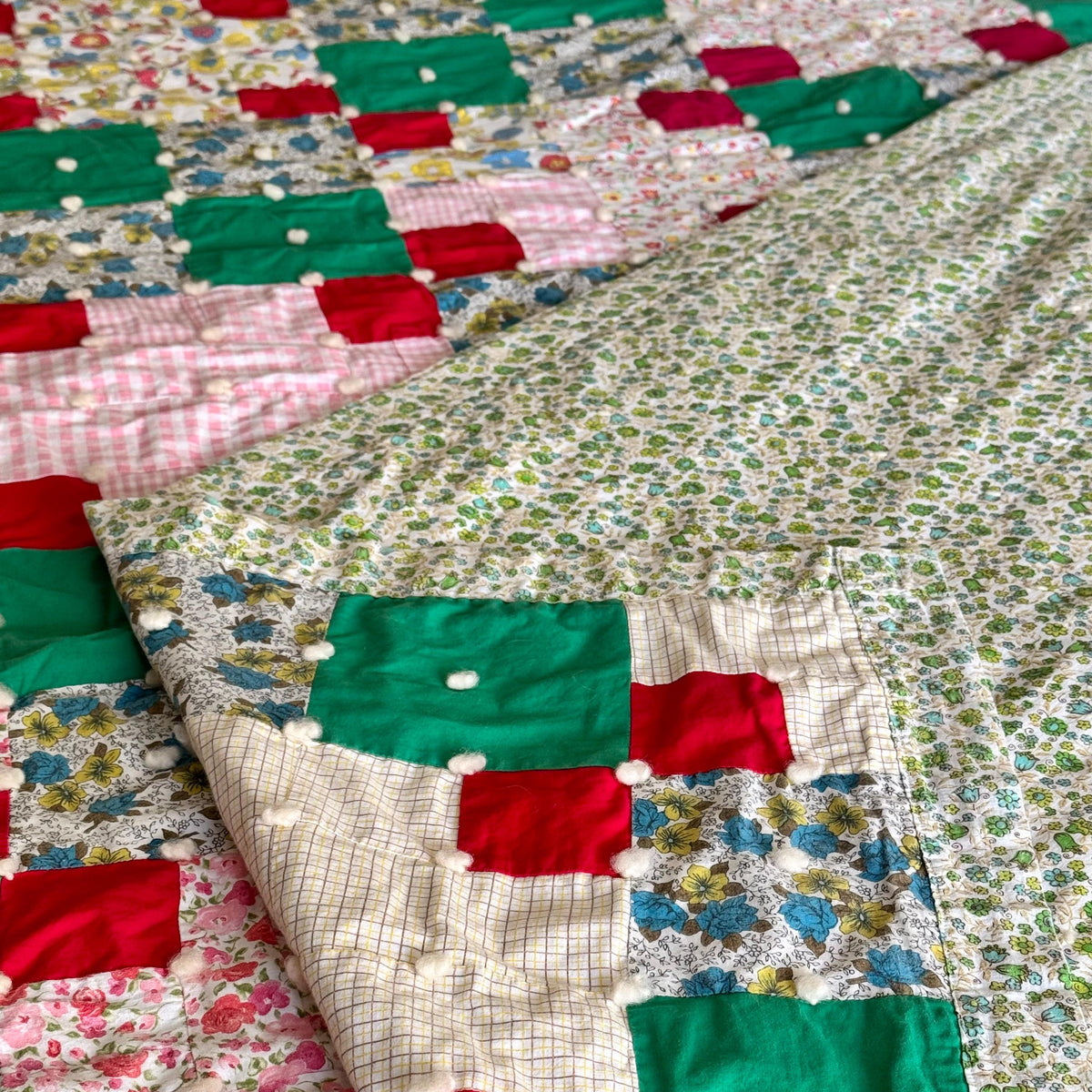 Vintage Hand Tied Patchwork Quilt - Approx. 62 in. x 80 in.