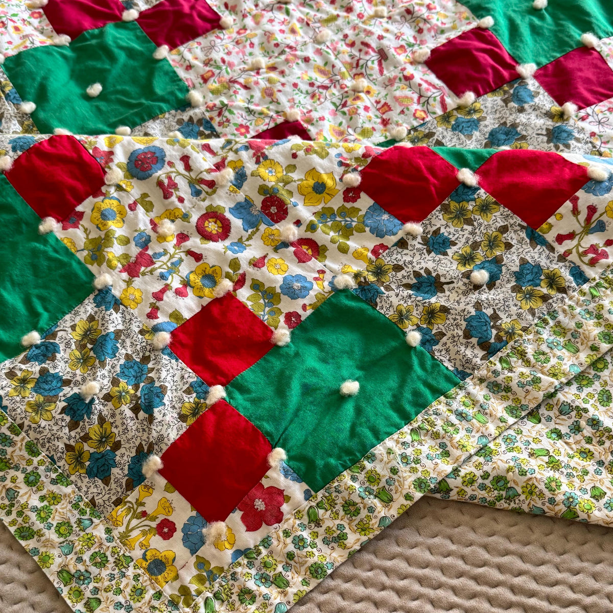 Vintage Hand Tied Patchwork Quilt - Approx. 62 in. x 80 in.