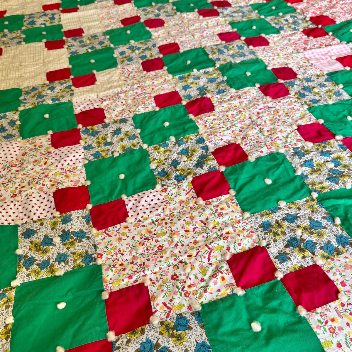 Vintage Hand Tied Patchwork Quilt - Approx. 62 in. x 80 in.