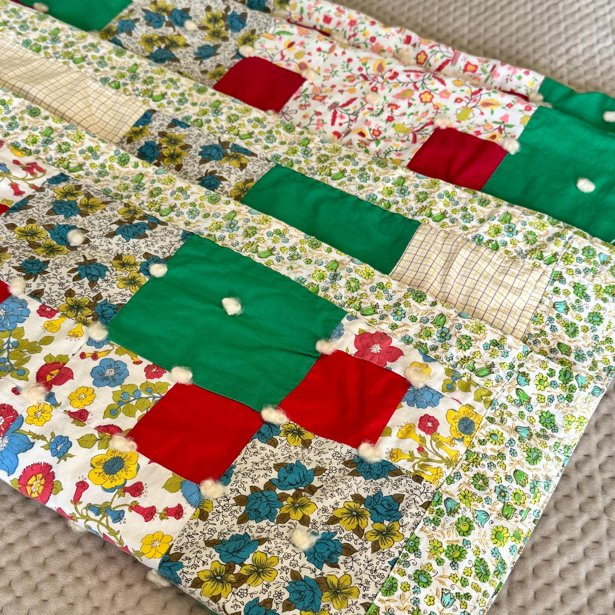 Vintage Hand Tied Patchwork Quilt - Approx. 62 in. x 80 in.